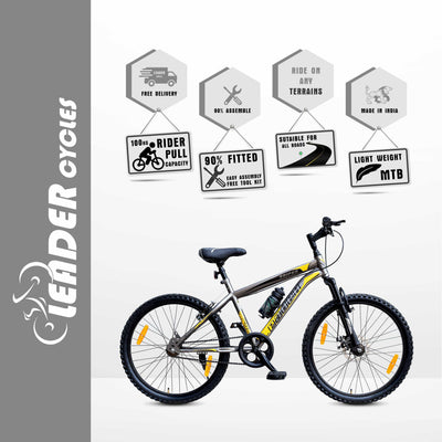 Sniper MTB 24T Mountain Bicycle, Single Speed, Ideal for 9-14 Years Age, 24" Mountain Cycle, Single Speed, Grey