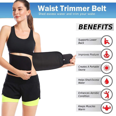 Sweat Slim Belt for Men and Women, Tummy Trimmer, Body Shaper, Sauna Waist Trainer - Free Size (Black-1pcs) - Kriya Fit