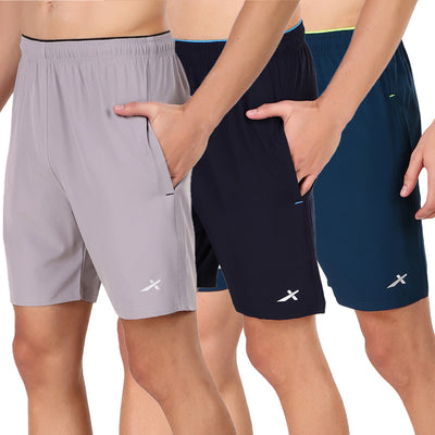 Solid Men Sports Shorts 100 % Polyester (Pack of 3) Grey-Navy-Airforce