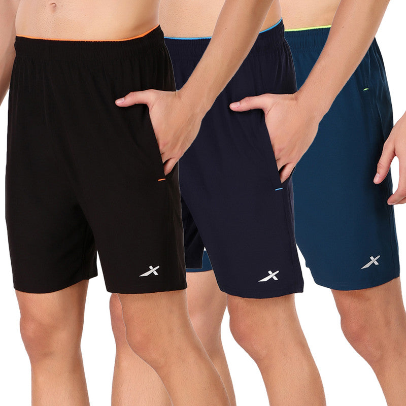 Solid Men Sports Shorts 100 % Polyester (Pack of 3) Black-Navy-Airforce