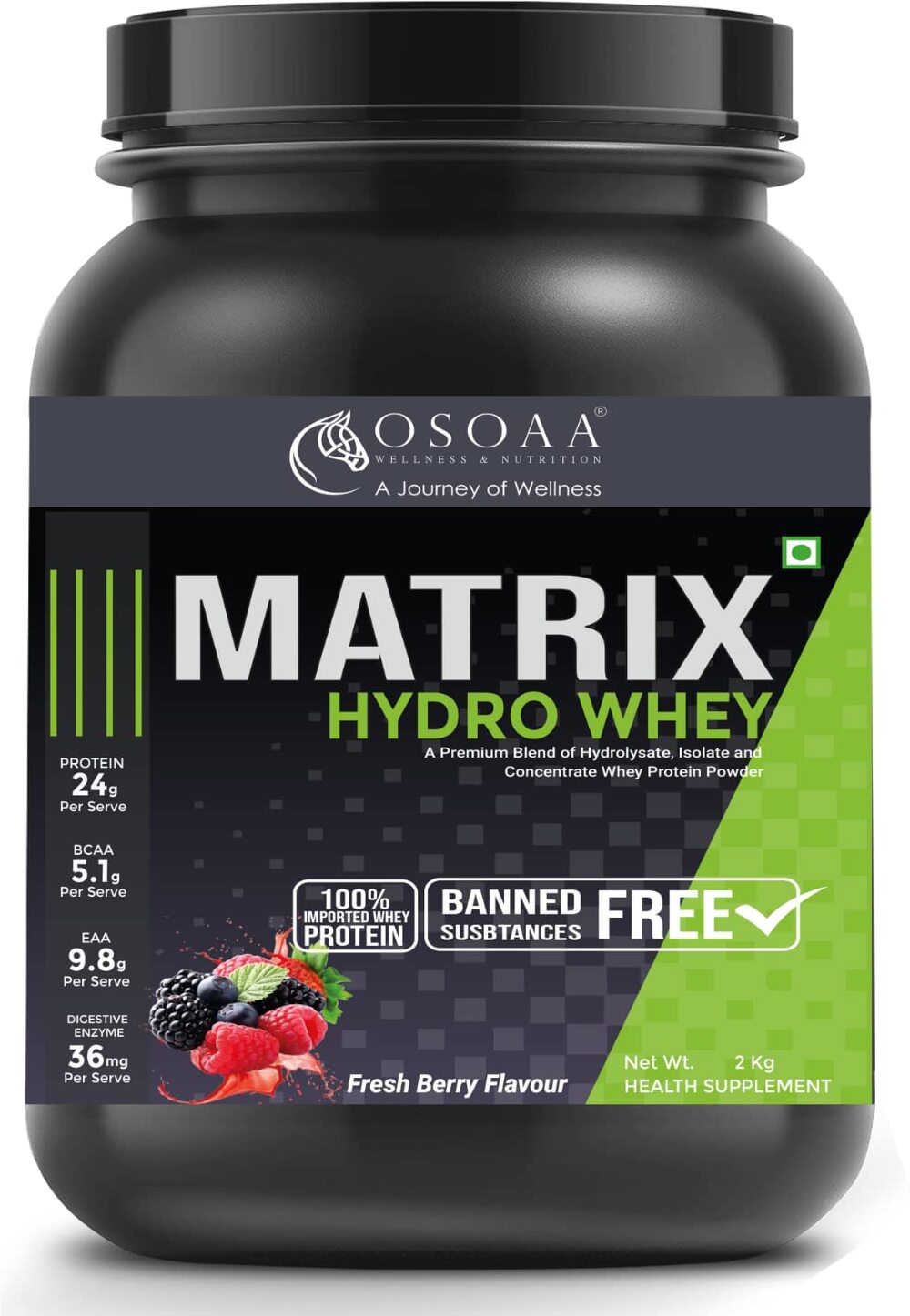 Whey Matrix Hydro Whey Protein Supplement 24g Protein Triblend Weight Management Fresh Berry 2KG