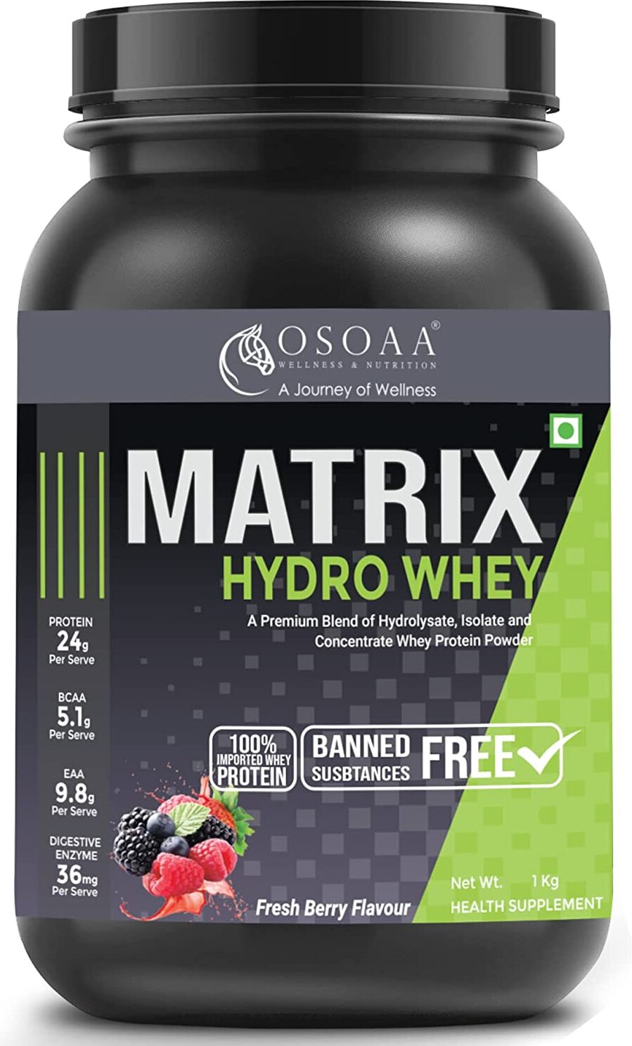 Whey Matrix Hydro Whey Protein Supplement 24g Protein Triblend Weight Management Fresh Berry 1KG
