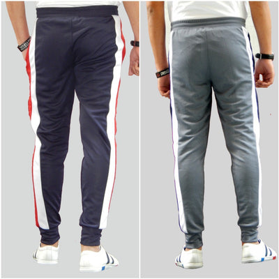 Men Colorblock Grey/Dark Blue Track Pants (Pack of 2)