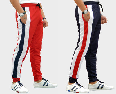 Men Colorblock Red/Dark Blue Track Pants (Pack of 2)