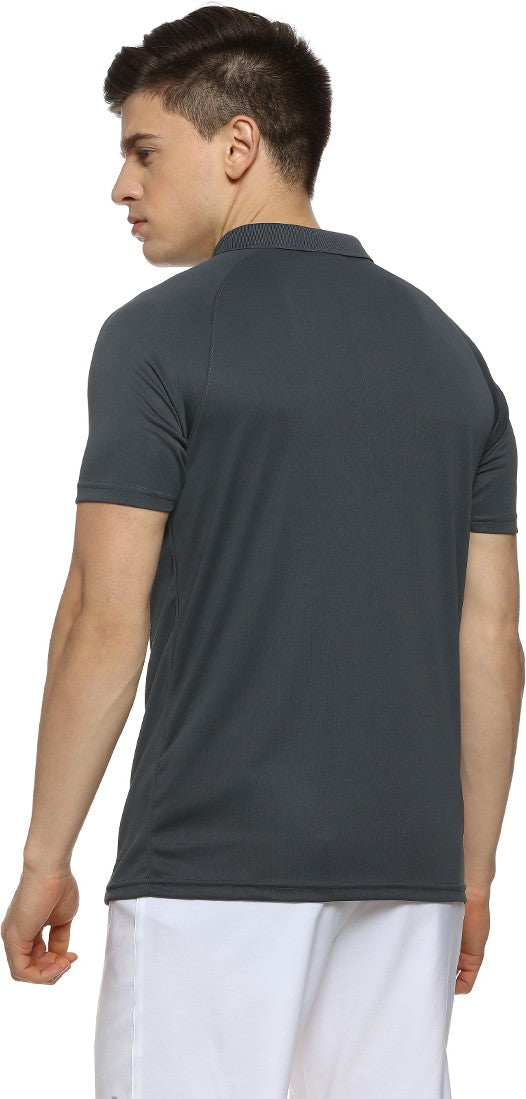 Charcoal Blue Men Washed/Ombre Polyester Sports Tshirt Polo Neck