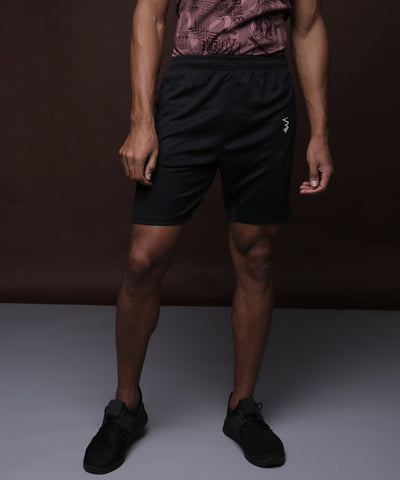 Solid Men Black Sports Shorts (Cotton Blend)