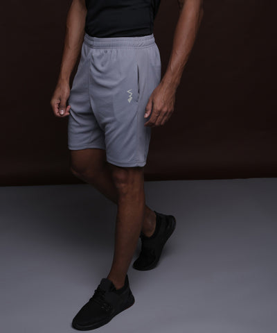 Solid Men Grey Sports Shorts (Cotton Blend)