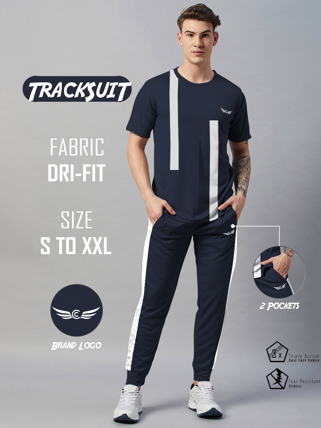 Men's Navy Co-ord Set (Tshirt |Track Pants Combo)