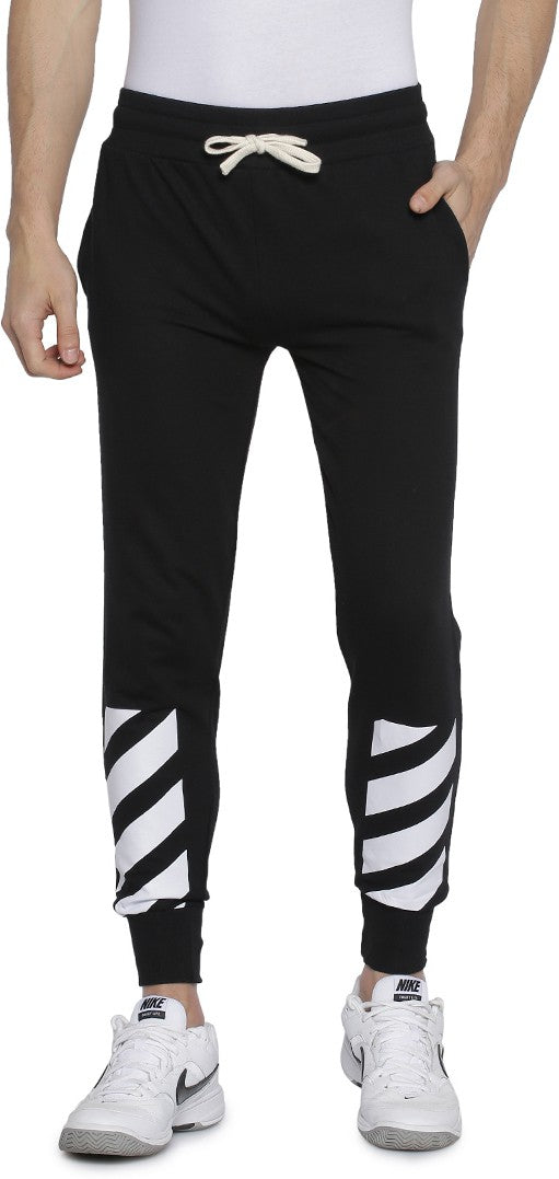 Varsity Men Black Track Pants  (White-Black)
