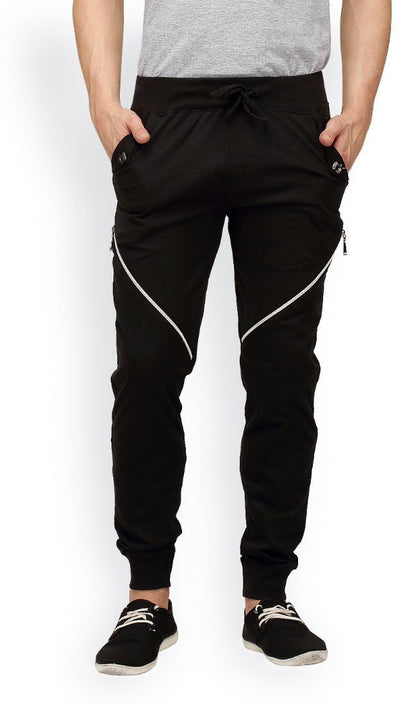 Self Design Men Black Track Pants  (Black)