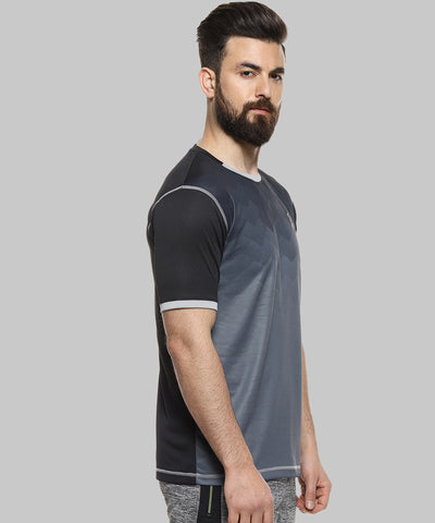 Black Men Solid Polyester Sports Tshirt Mandarin Collar