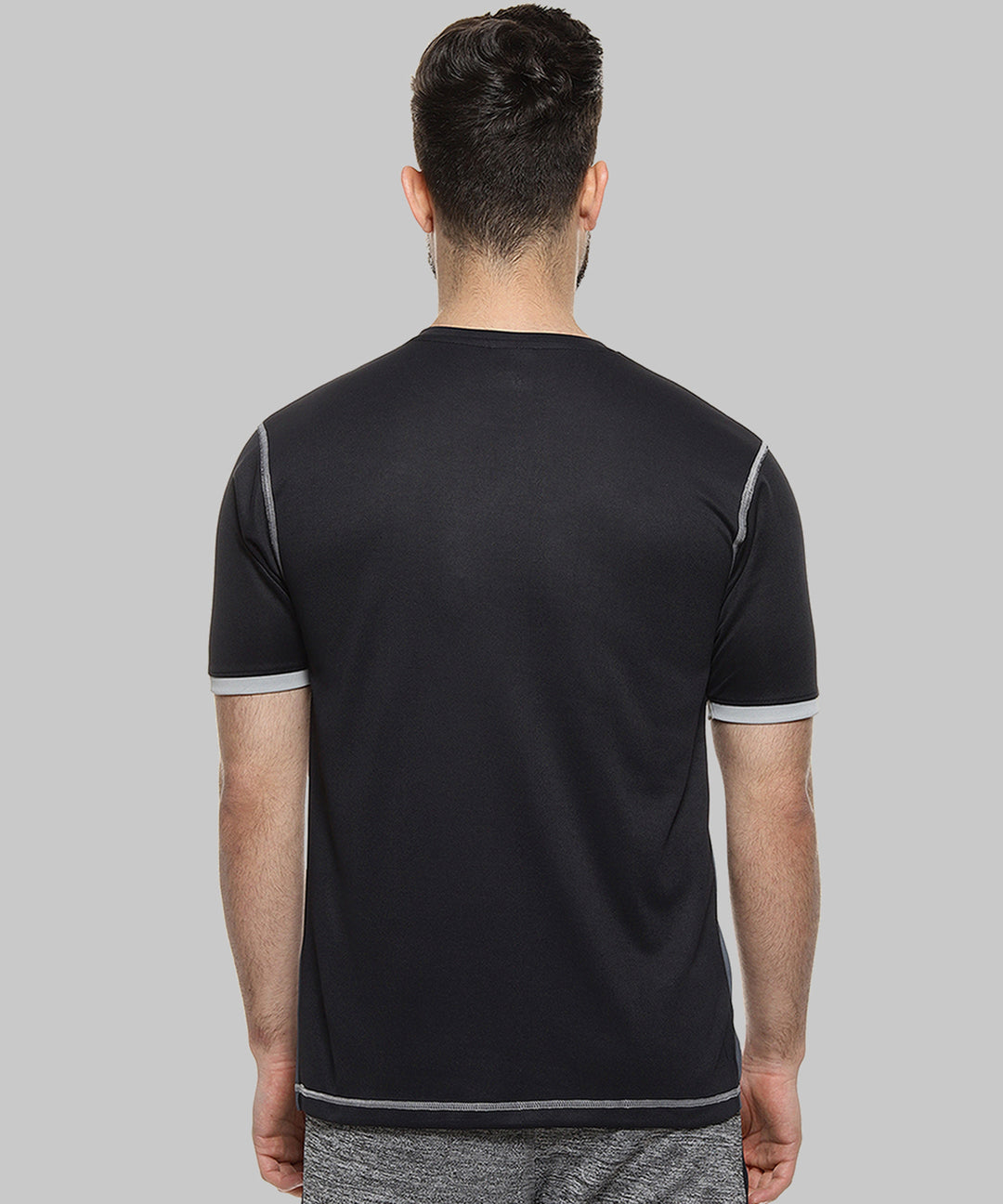Black Men Solid Polyester Sports Tshirt Mandarin Collar