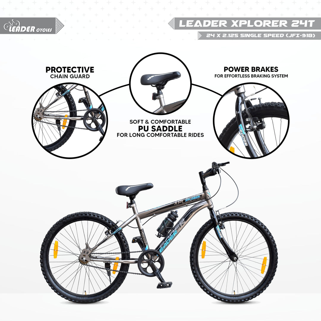 Xplorer 24T Mountain Bicycle, Single Speed, Ideal for 9-14 Years Age, 24" Mountain Cycle, Single Speed, Grey