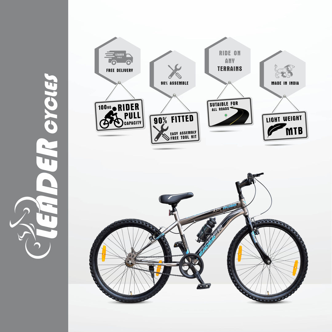 Xplorer 24T Mountain Bicycle, Single Speed, Ideal for 9-14 Years Age, 24" Mountain Cycle, Single Speed, Grey