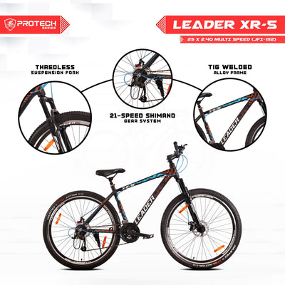 XR-5 29T, 21-Speed Alloy MTB Cycle with Dual Disc Brake and Front Suspension, 29" Hybrid Cycle City Bike, 21-Gear, Black