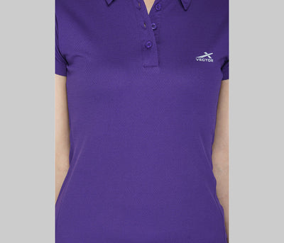 Solid Women Polo Neck Purple T-Shirt
