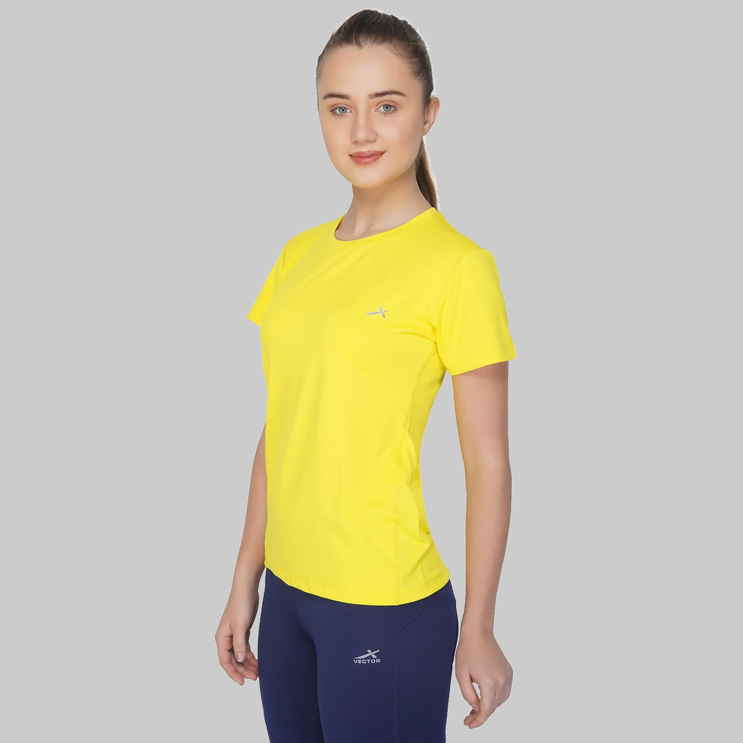 Solid Women Round Neck Yellow T-Shirt (Yellow)
