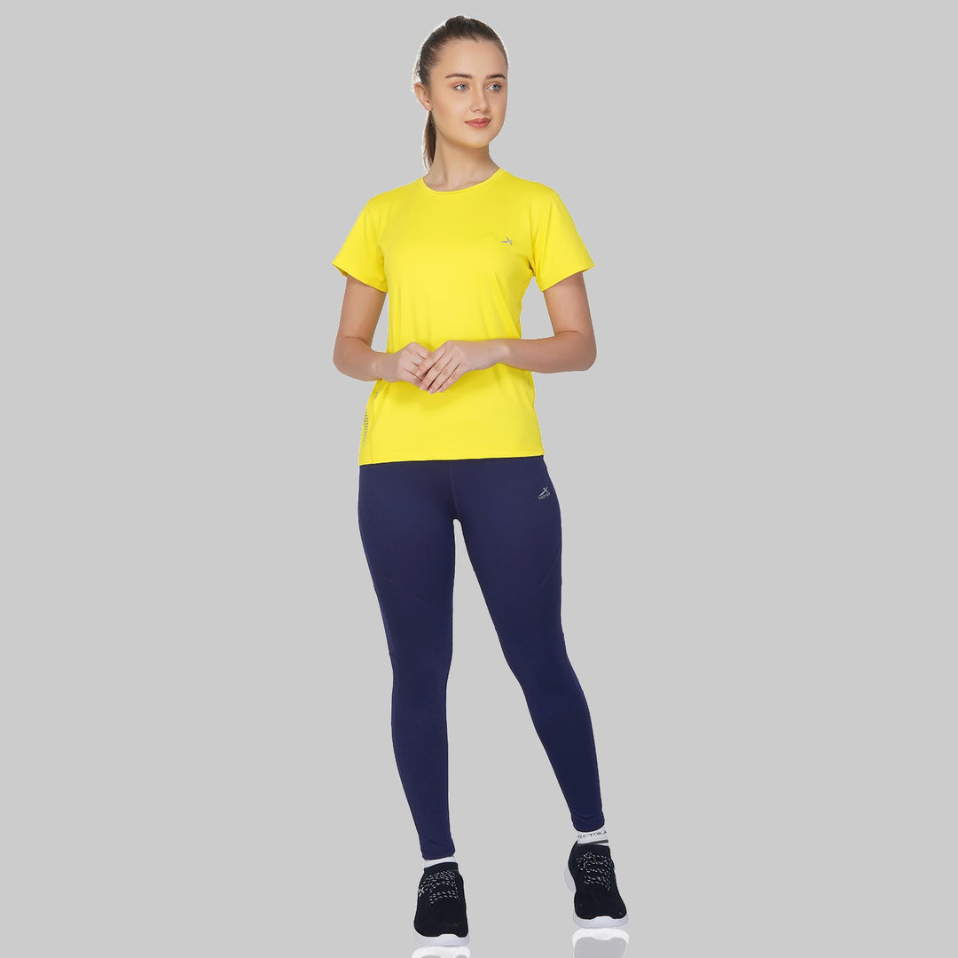 Solid Women Round Neck Yellow T-Shirt (Yellow)