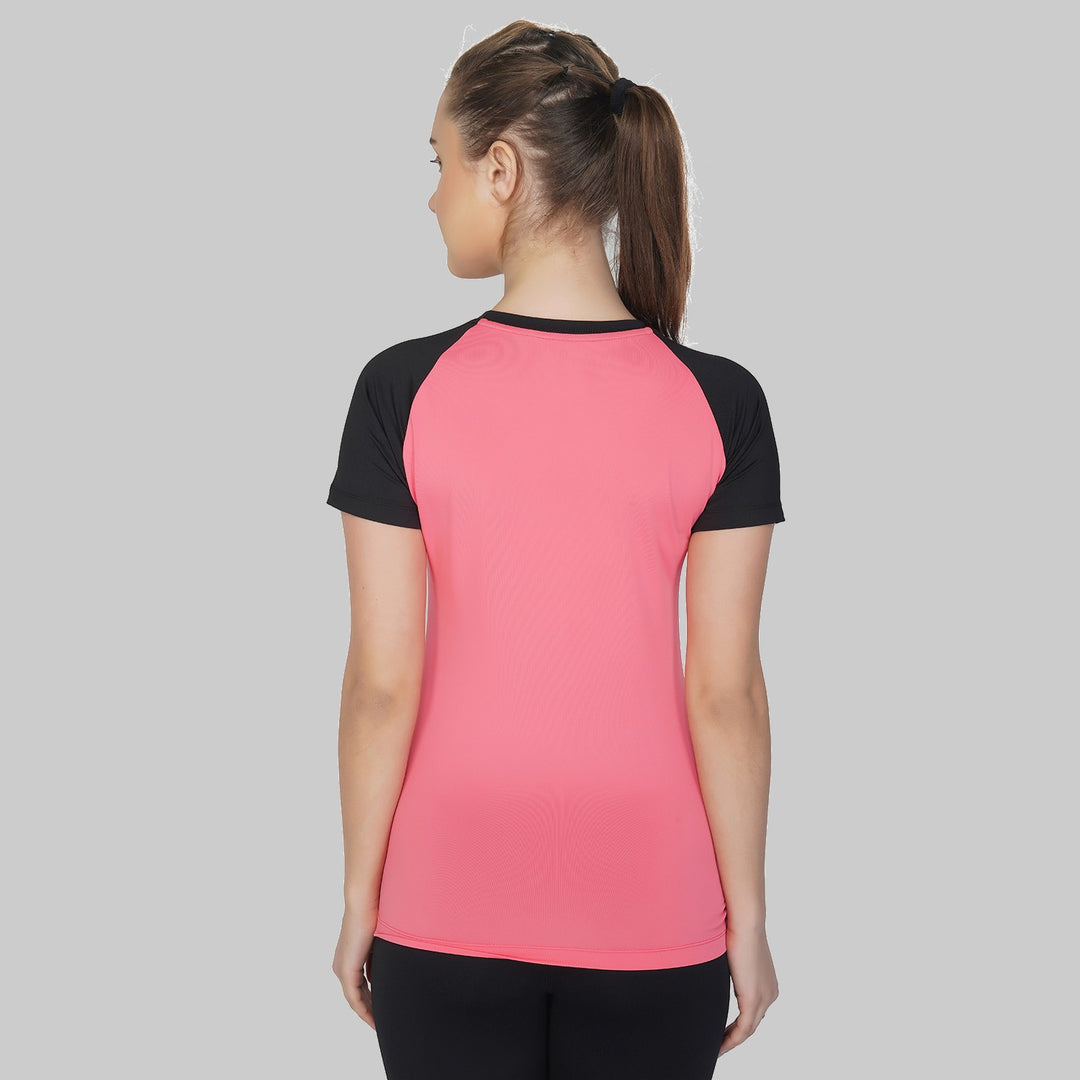 Color Block | Typography Women Round Neck Pink T-Shirt