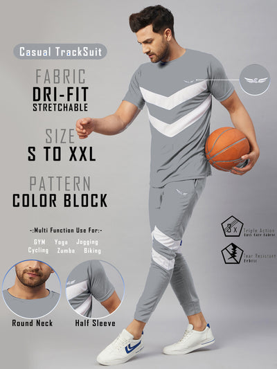 Colorblock Men Co-ords Track Suit V-Striped (Grey)