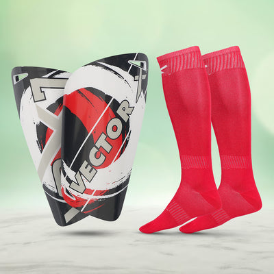 Black-Red VRX7 Shin Guard with Blastic Football Stockings Combo 2 pair (Size - Standard)