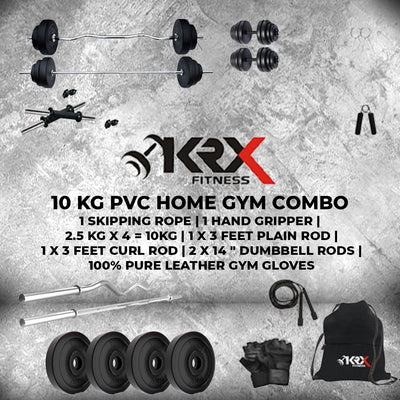 10 kg PVC Combo | One 3 Ft Plain Rod & One 3 Ft Curl Rod and One Pair Dumbbell Rod | Home Gym
