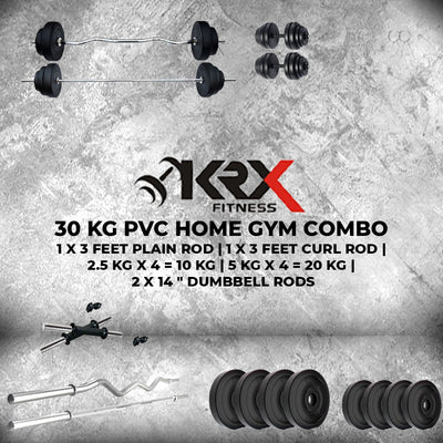 30 kg PVC with One 3 Ft Curl + One 3 Ft plain Rod and 1 Dumbbell & Rod | Home Gym | (2.5 kg x 4 = 10 kg + 5 kg x 4 = 20 kg)