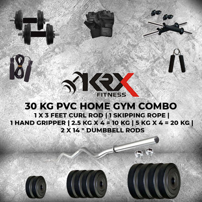 30 kg PVC Combo | Home Gym | (2.5 Kg x 4 = 10 Kg + 5 Kg x 4 = 20Kg )