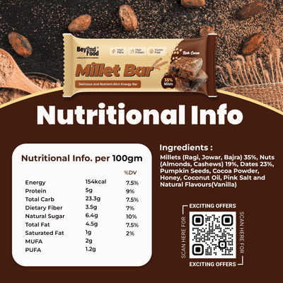 Millet Bars | Rich Cocoa Flavor (Pack of 6/ 40g each) | 100% Natural Ingredients