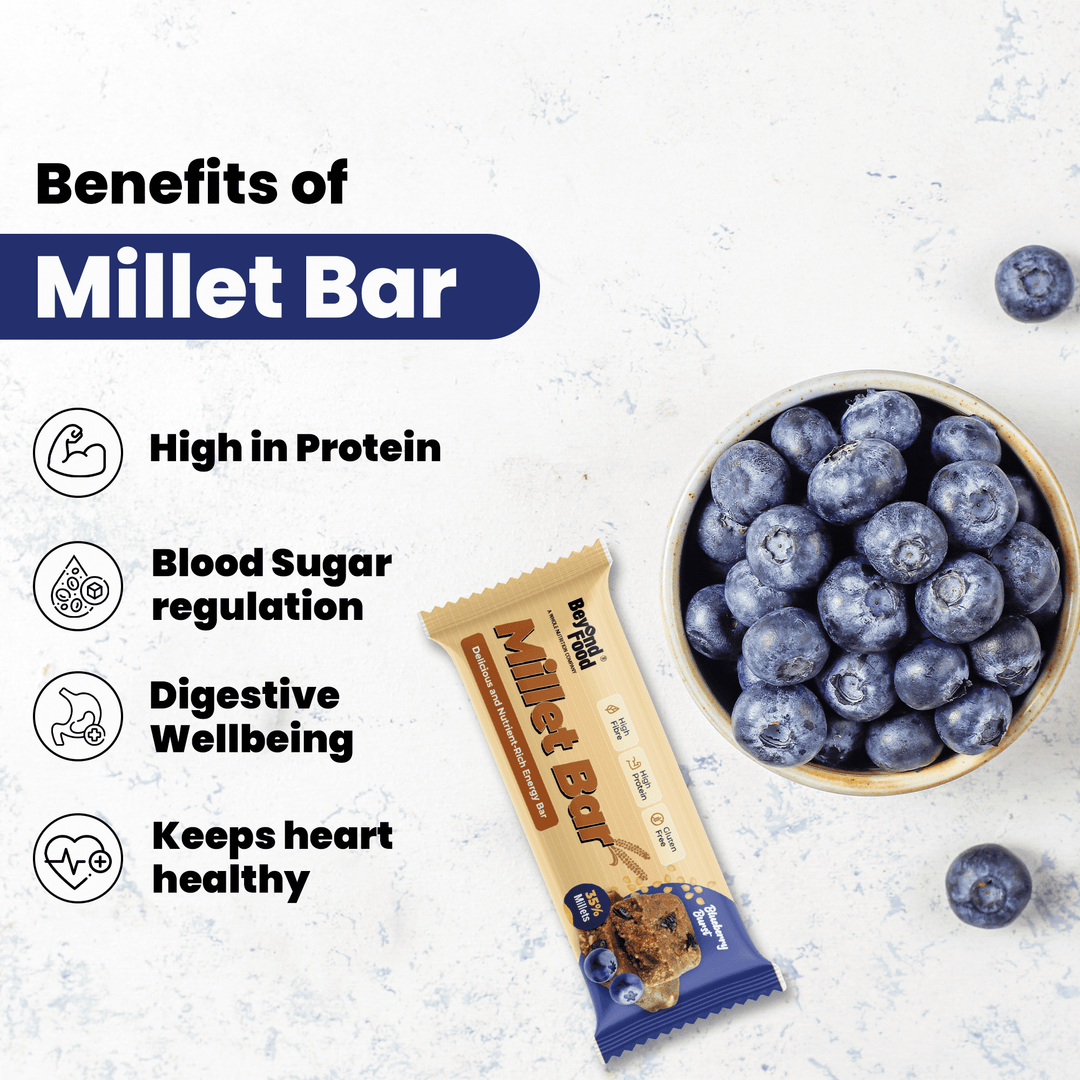 Millet Bars | Blueberry Burst Flavor (Pack of 6/ 40g each) | 100% Natural Ingredients