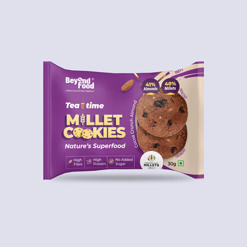 Millet Cookies | Cocoa Crunch Almond Flavor (Pack of 12/ 30g each) | 100% Natural Ingredients