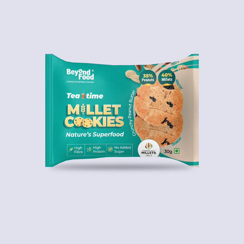 Millet Cookies | Crunchy Peanut Butter Flavor (Pack of 12/ 30g each) | 100% Natural Ingredients