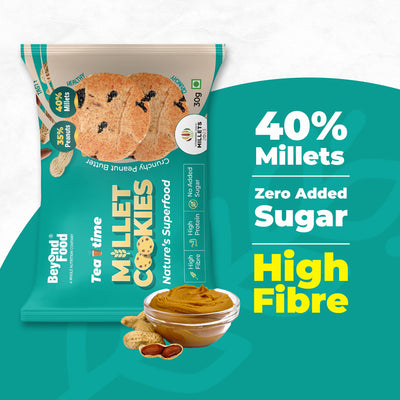 Millet Cookies | Crunchy Peanut Butter Flavor (Pack of 12/ 30g each) | 100% Natural Ingredients