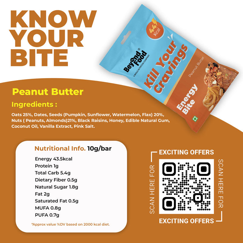 Energy Bites | Peanut Butter Flavor (Pack of 25/ 10g each) | 100% Natural Ingredients