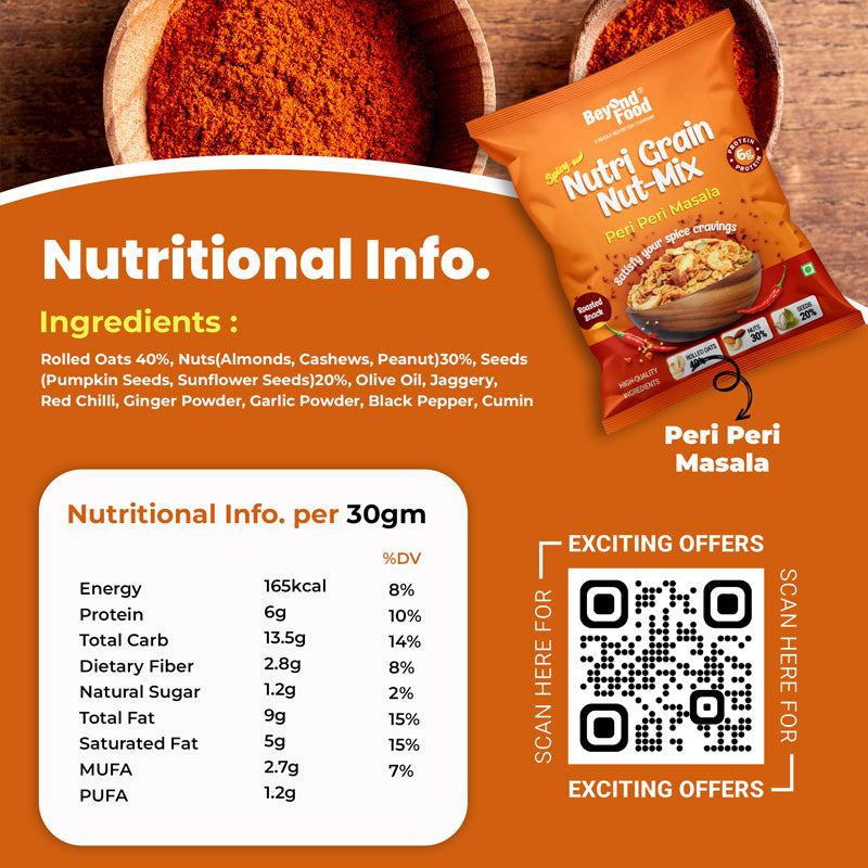 Nutri Mixture | Peri Peri Masala Flavor (Pack of 12/ 30g each) | 100% Natural Ingredients