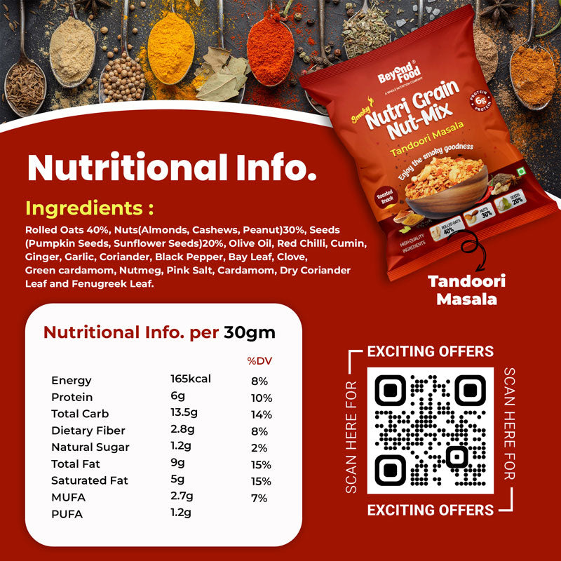 Nutri Mixture | Tandoori Masala Flavor (Pack of 12/ 30g each) | 100% Natural Ingredients