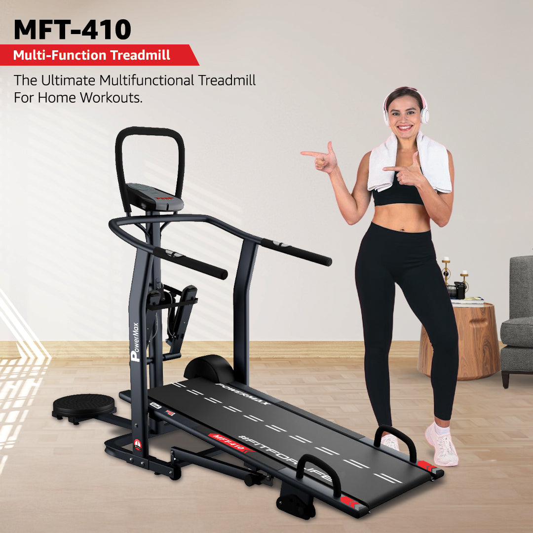 MFT-410 Non-electric Manual Treadmill Foldable | Multifunction (Jogger | Stepper | Twister | Push up Bar) | 3-Level Incline | 120-kg Max User Weight - Ideal for Home Use