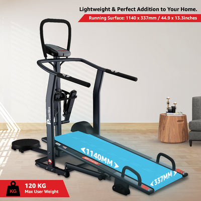 MFT-410 Non-electric Manual Treadmill Foldable | Multifunction (Jogger | Stepper | Twister | Push up Bar) | 3-Level Incline | 120-kg Max User Weight - Ideal for Home Use