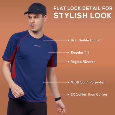 Men's Training T-Shirt with Flat Lock Details (Dark Blue)