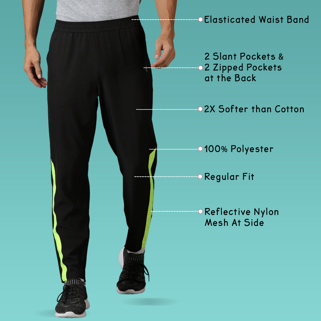 Men's Black Training Track pants with Slant pockets & Elasticated waist.