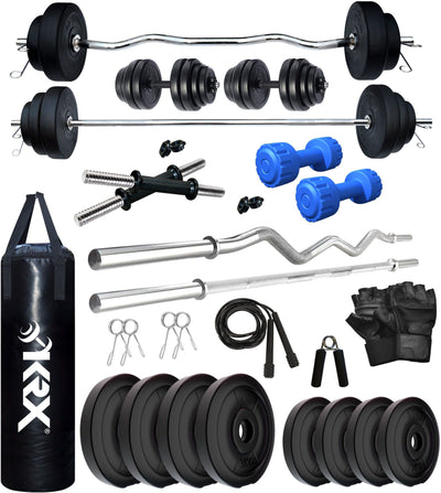 20 kg PVC Combo with Unfilled Punching Bag & PVC Dumbbells | Home Gym | (2 kg x 4 = 8 kg + 3 kg x 4 = 12 kg)