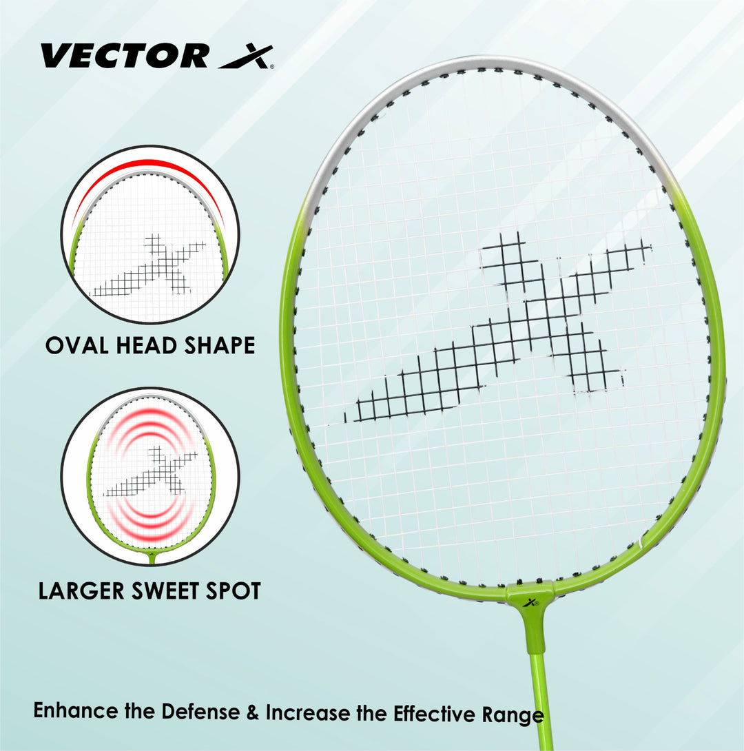 VXB-140 Full Cover Green Strung Badminton Racquet (Pack of: 1 | 90 g)