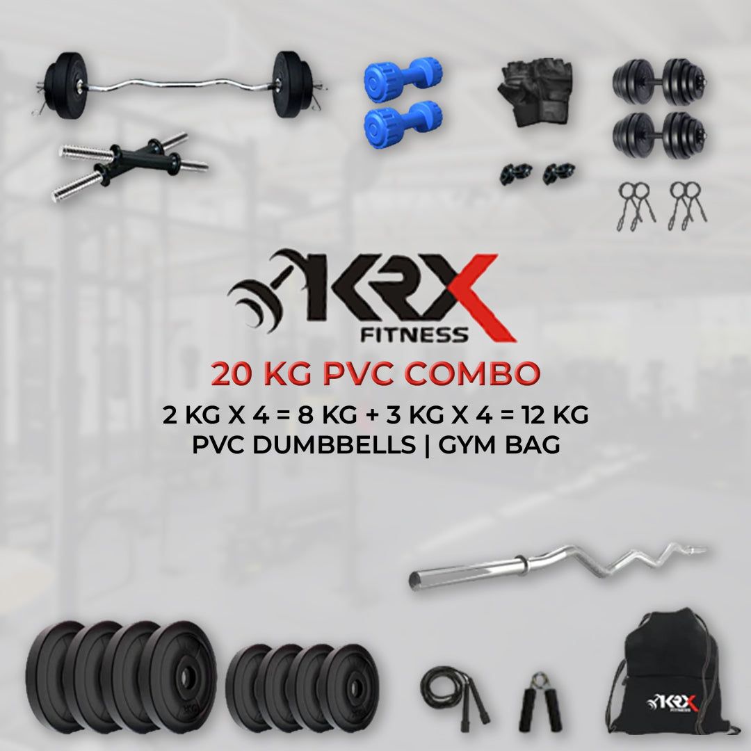 20 kg (2 kg x 4 = 8 kg + 3 kg x 4 = 12 kg) PVC Combo with PVC Dumbbells | Home Gym