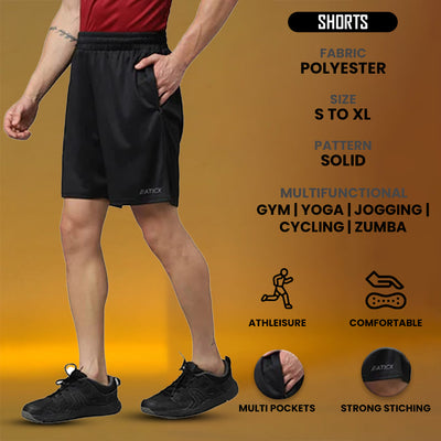 Men’s Regular Fit Polyester Shorts (Onyx Black)