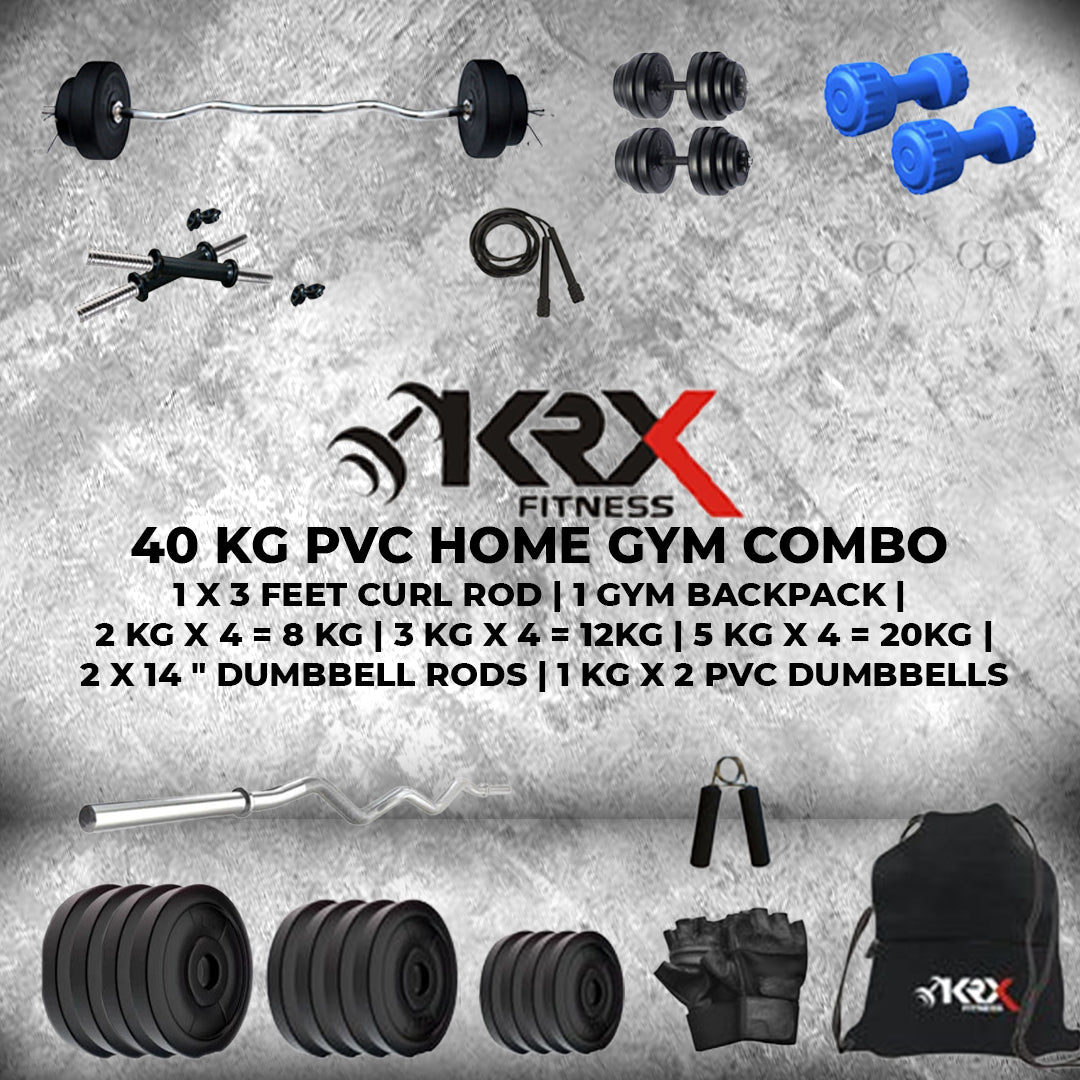 40 kg PVC Combo With PVC Dumbbells | Home Gym | ( 2 kg x 4 = 8Kg + 3 kg x 4 = 12 kg + 5 kg x 4 = 20Kg )