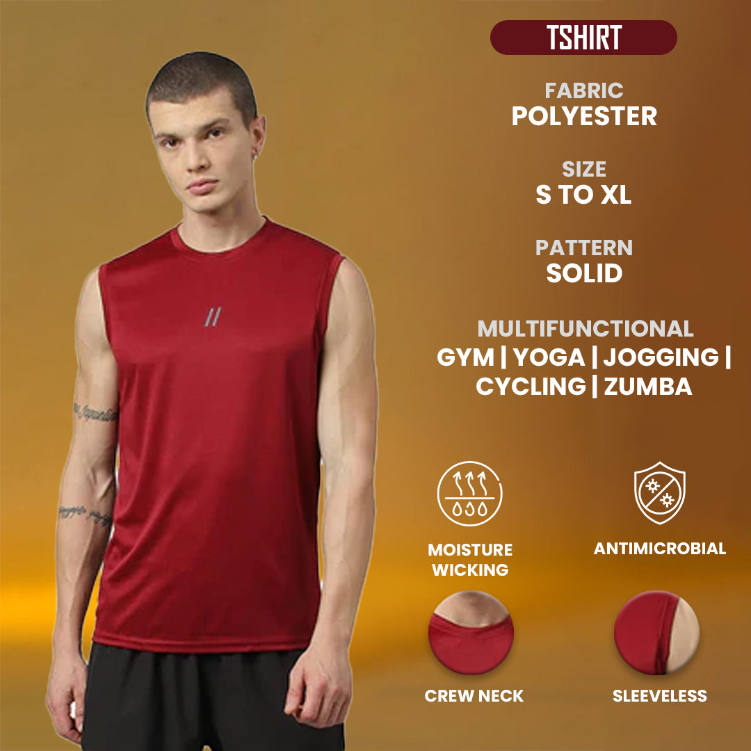 Men's Slim Fit Polyester Sleeveless T Shirt