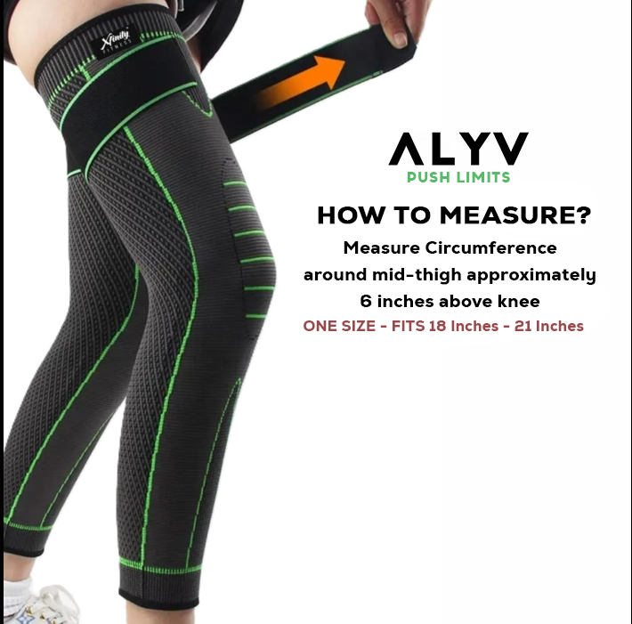 ALYV Fitness Compression Full Leg Sleeves (Pack of 2) – Long Knee & Calf Support for Men and Women – Black & Green – Ideal for Running, Gym, Sports, Injury Recovery & Pain Relief (Black & Green)