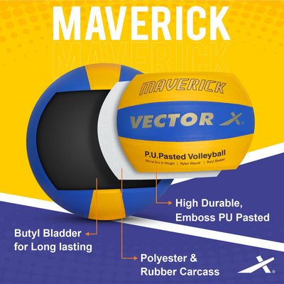 Maverick-18P Volleyball - Size: 4 (Pack of 1 | Blue | Yellow)