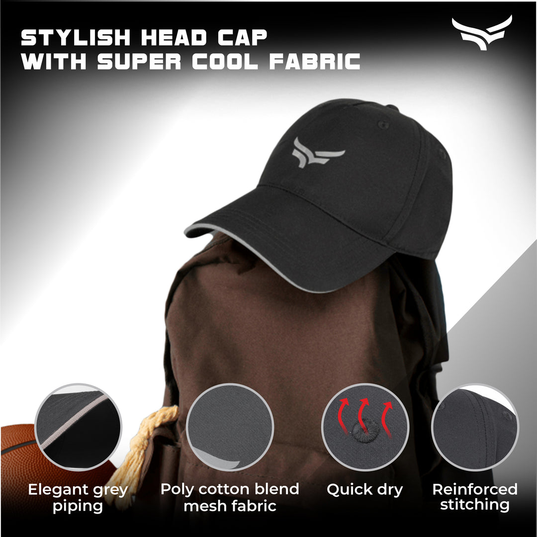 Head Caps for Men | Unisex Sports Caps with Adjustable Strap | Summer Cap for Men | Cap for All Sports | Cap for Girls | Gym Caps for Men & Women | Cap Sports | Caps for Men with Air Holes | Black