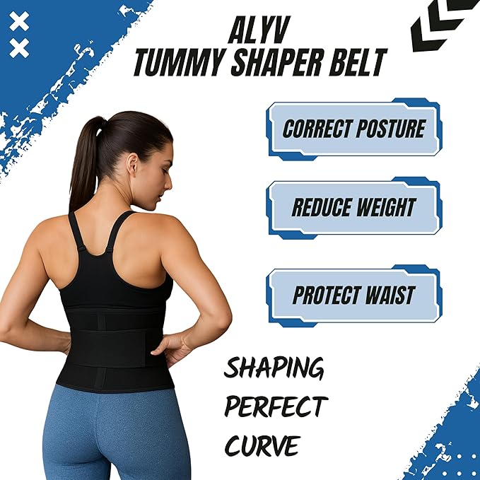 ALYV Tummy Shaper Belt for Women & Men | Adjustable Body Shaper & Postpartum Recovery Waist Slimming Belt | Back Support & Posture Corrector Blue